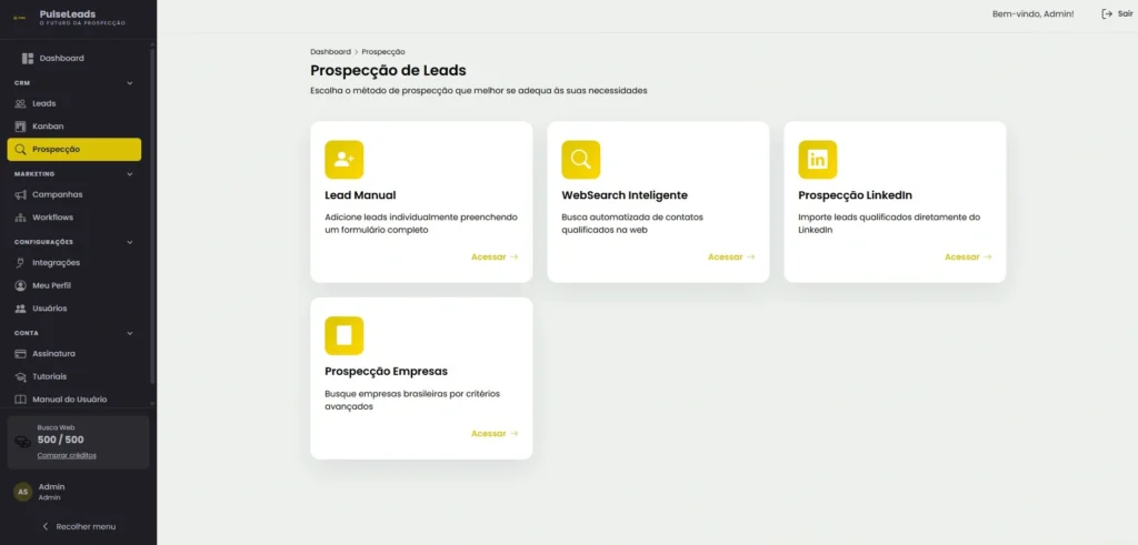 Demostração Prospecção de Leads em 4 canais Pulse leads